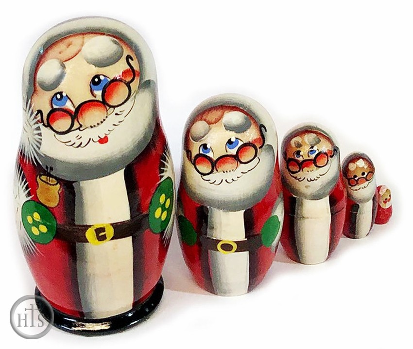 HolyTrinityStore Picture - Santa 5 Nesting Wooden Dolls, Hand Carved  