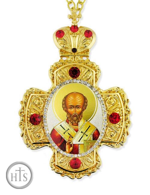 Photo - Saint Nicholas, Faberge Style Framed Cross-Shaped Icon Pendant
