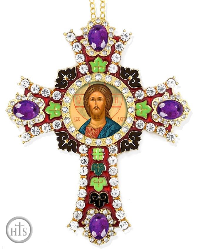 HolyTrinityStore Image - Christ The Teacher Gold Foil Icon in Jeweled Wall Cross
