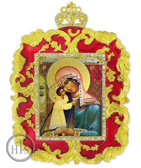 HolyTrinityStore Image - Virgin Mary, Square Shaped Ornament Icon, Red