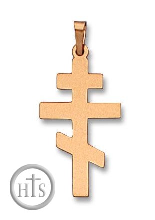 HolyTrinityStore Picture - Three Barred 14KT Gold Orthodox Cross, Small