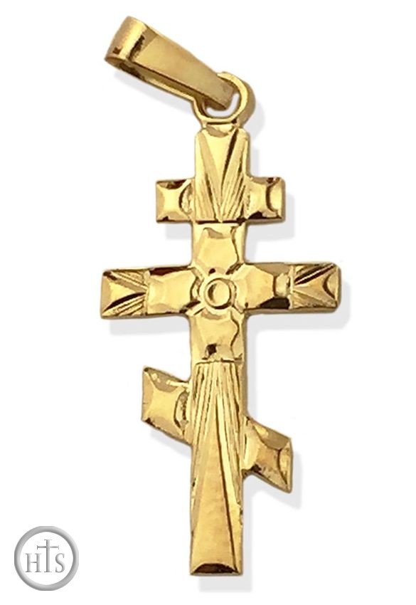 HolyTrinityStore Photo - Three Barred 14kt Gold Orthodox Cross, Small