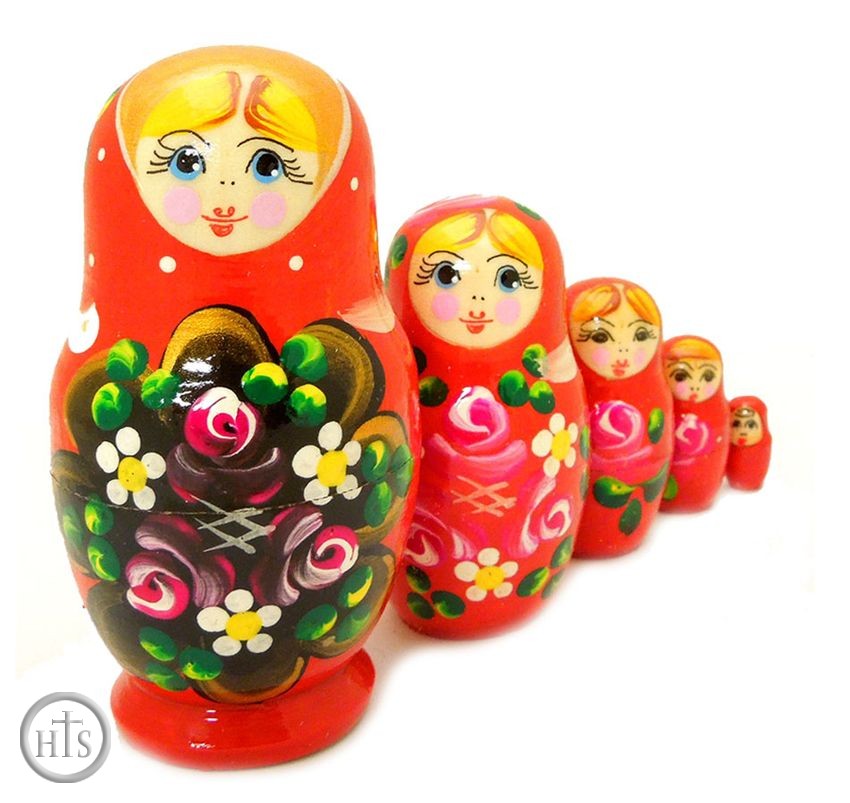 HolyTrinityStore Image - 5 Nesting Wooden Matreshka Dolls, 