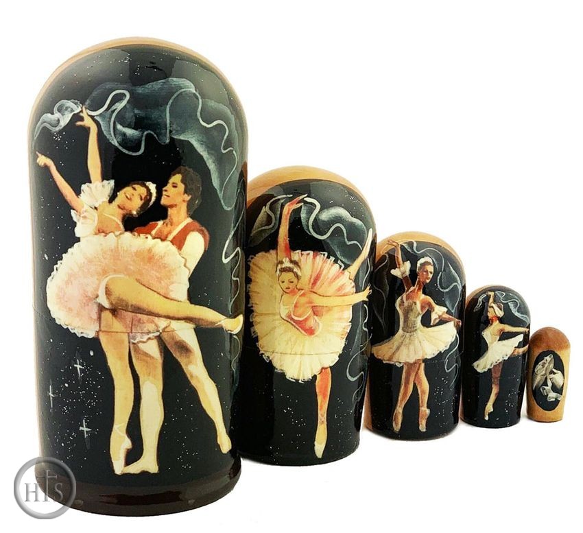 Product Photo - Balerina Balley, 5 Nested Wood Matrioshka Dolls, Hand Painted 