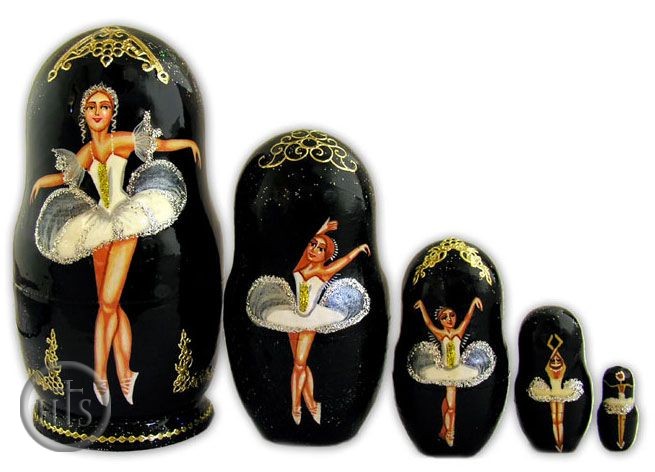 Product Picture - Assorted Ballet Scenes, 5 Nesting Matreshka Dolls, Hand Painted 