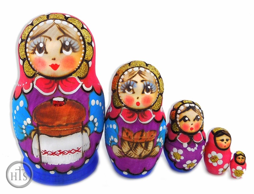 Pic - 5 Nested Matreshka Wooden Dolls 
