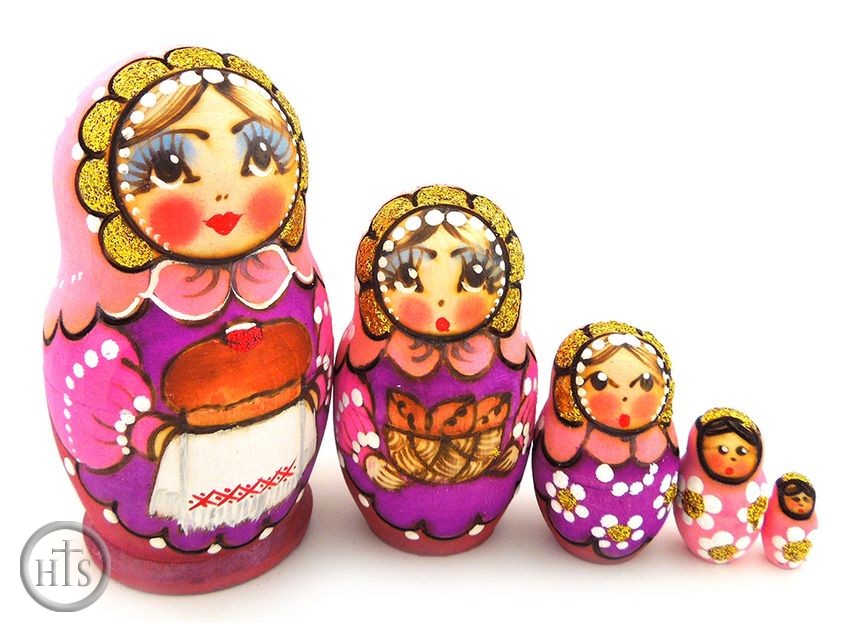 Pic - 5 Nested Matreshka Wooden Dolls 