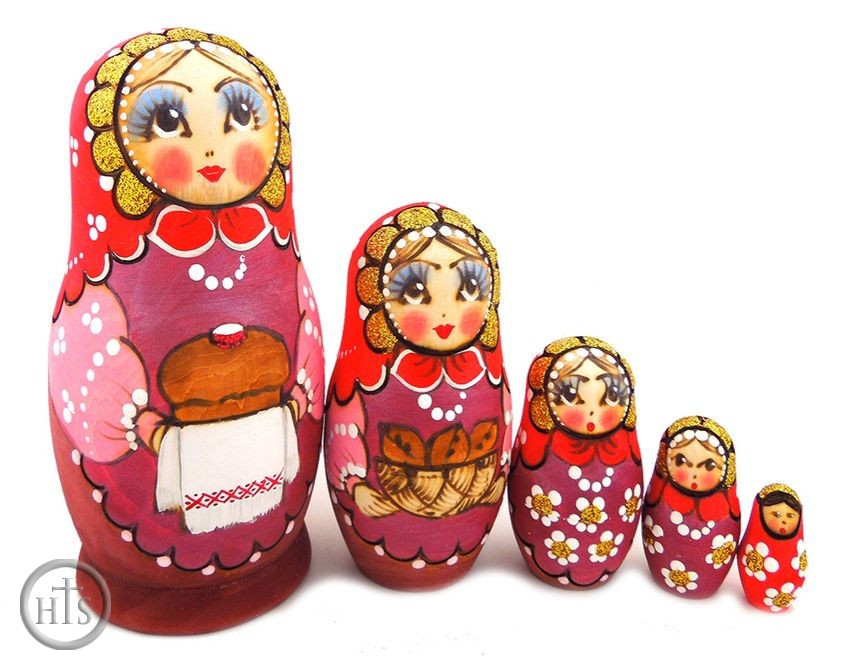 HolyTrinityStore Photo - 5 Nested Matreshka Wooden Dolls 