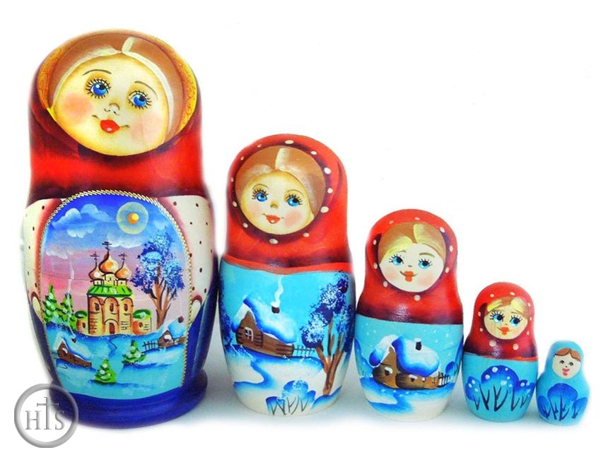 Product Picture - 5 Nested Matreshka Wooden Dolls 