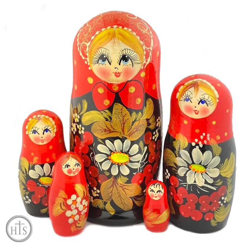 HolyTrinity Pic - 5 Nesting Matreshka Wooden Dolls - Berries and Daisy Flower Design