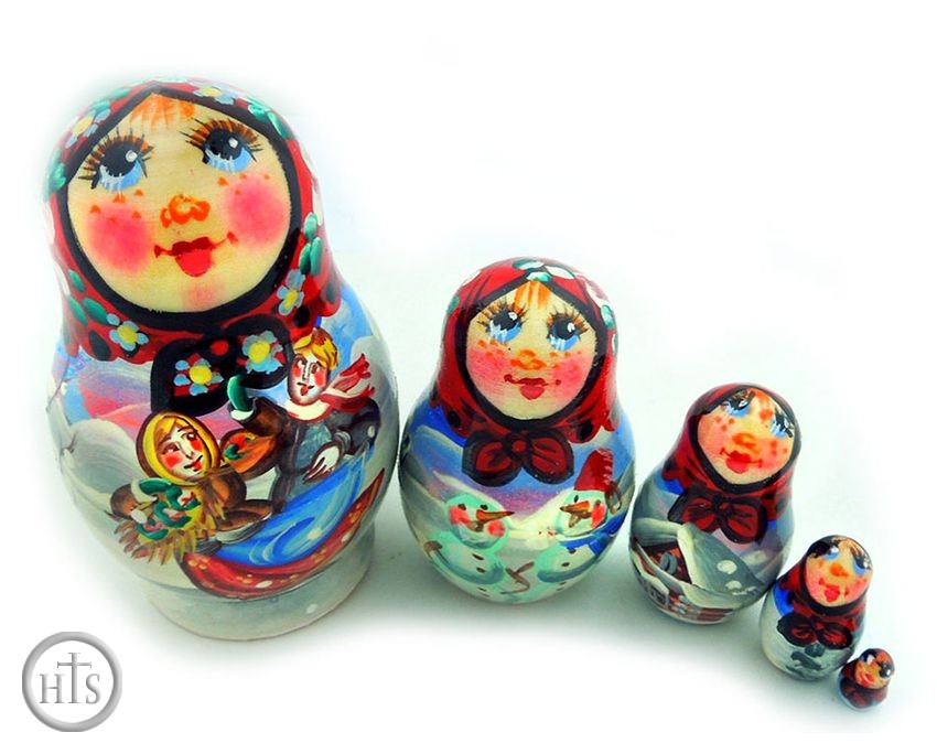Image - 5 Nesting Matreshka Wooden Dolls 