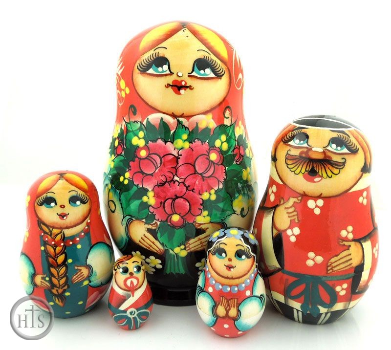 Pic - 5 Nested Wood Matreshka Dolls, 