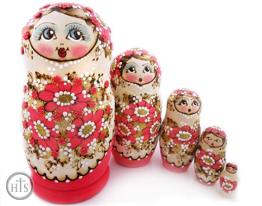 Image - 5 Nesting Matreshka Linden Wood Dolls, 