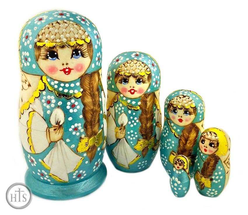 Product Image - Matreshka 5 Nesting Doll  with Long Braided Hair, Blue