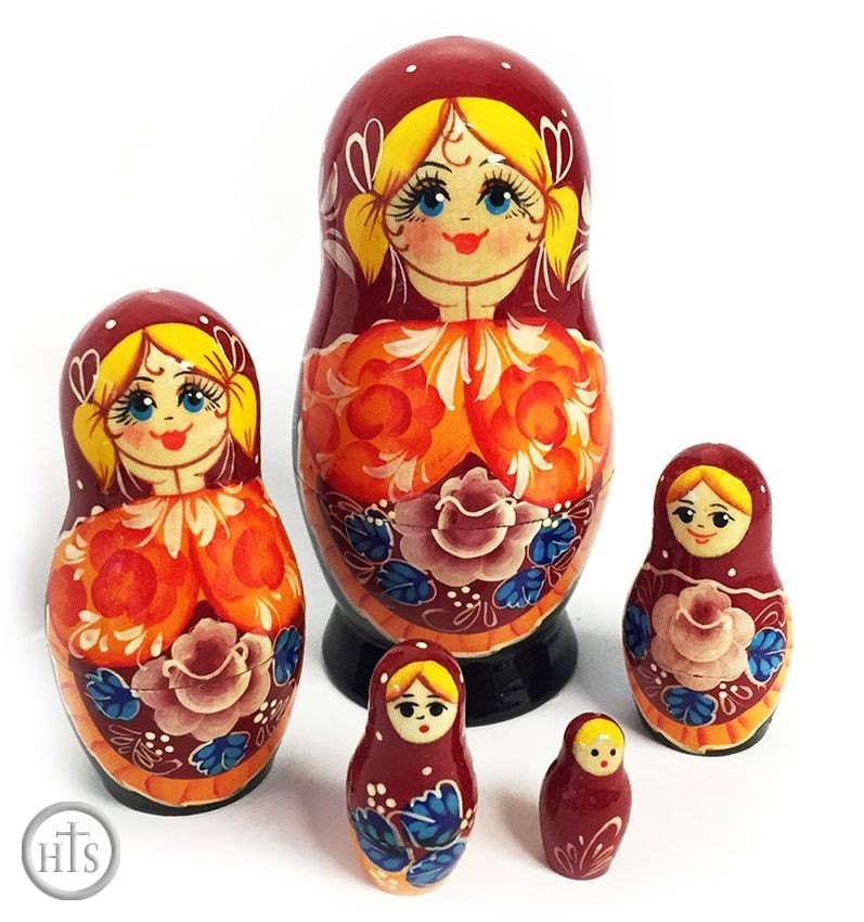 Product Photo - 5 Nested Matreshka Wooden Dolls 