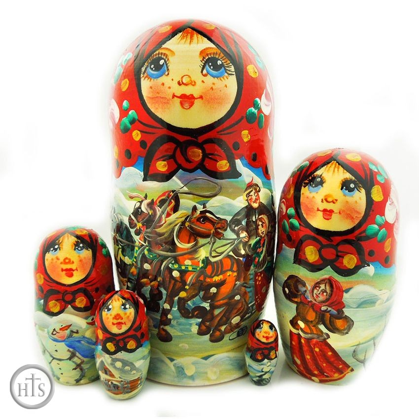 Photo - 5 Nesting Matreshka Wooden Dolls 