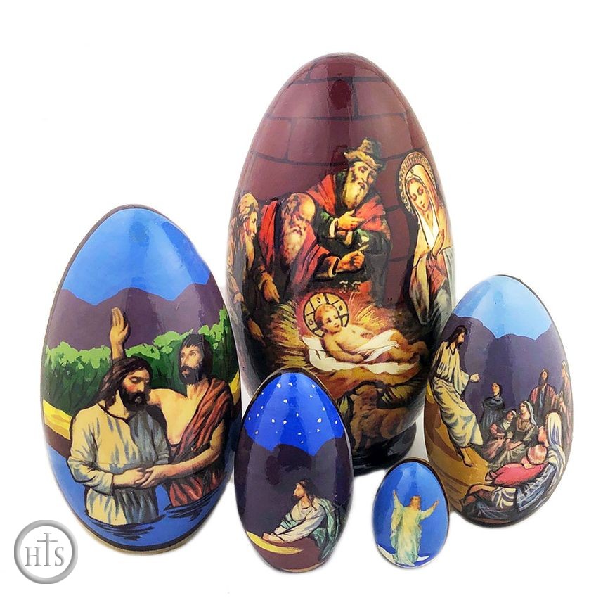 Picture - 5 Nested Eggs with Nativity Scenes, Hand Painted