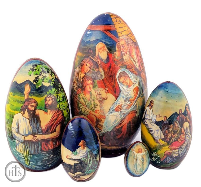 Product Pic - 5 Nested Eggs with Nativity Scenes, Hand Painted