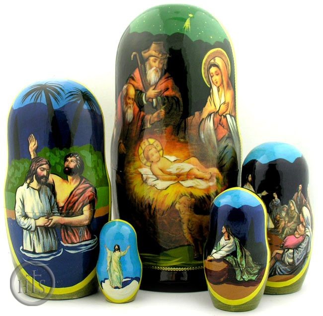 HolyTrinity Pic - Nativity of Christ, 5 Nesting Wooden Icon Doll 