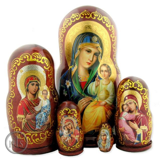 Picture - Virgin of Enternal Bloom, 5 Nested Wooden Icon Doll 