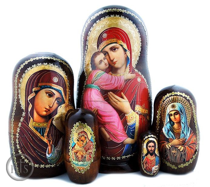 Photo - Virgin of Vladimir, 5 Nested Wooden Icon Dolls