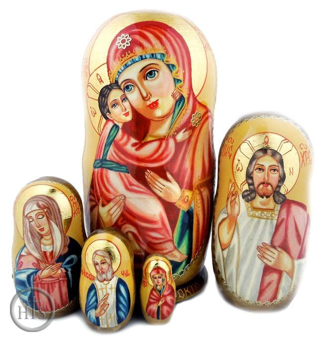 Product Photo - Virgin Mary of Don, 5 Nesting Icon Doll, Hand Painted 
