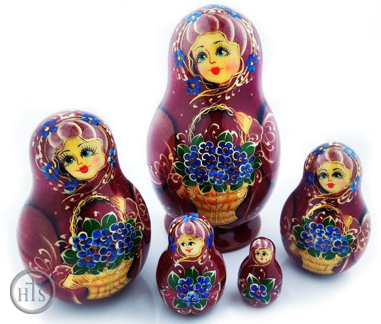 HolyTrinityStore Image - 5 Nested Wood Matreshka Dolls, Russian Style