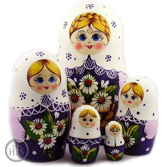 Picture - 5 Nested Wood Hand Painted Matrioshka Dolls