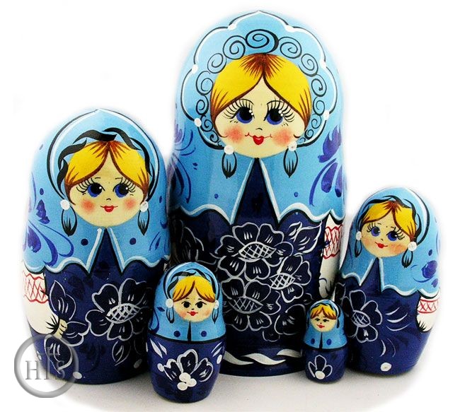 Photo - 5 Nested Wood Hand Painted Matrioshka Dolls