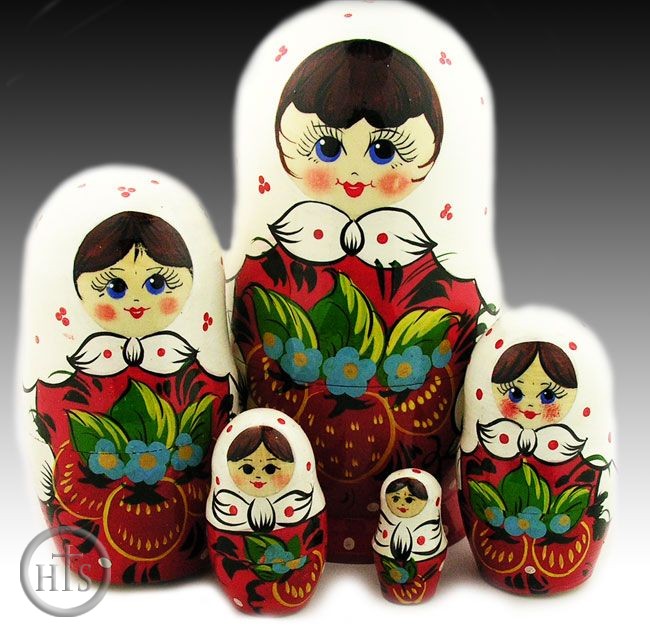 Product Image - 5 Nested Wood Hand Painted Matrioshka Dolls