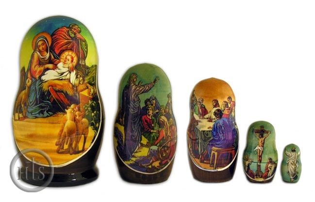 Image - 5 Nested Wood Hand Painted  Nativity Icon Dolls