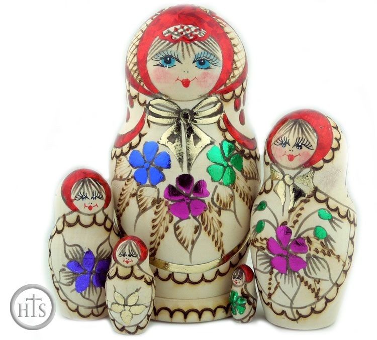 Product Image - 5 Nesting Russian Woodburn  Doll 