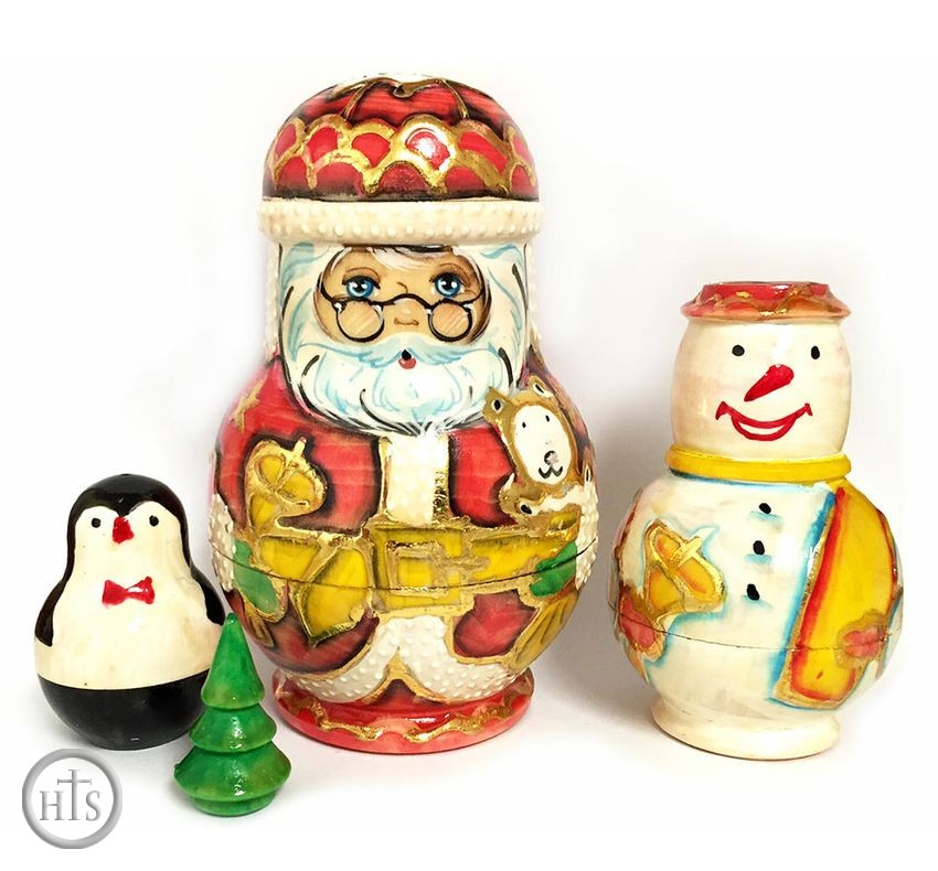 HolyTrinity Pic - 4 Nested Wooden Dolls: Santa, Snow Man, Penguin, ChristmasTree 