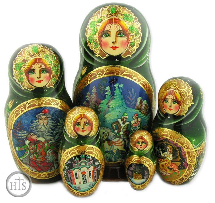 Image - 5 Nesting Wood Hand Painted Stocking Dolls in Russian Style