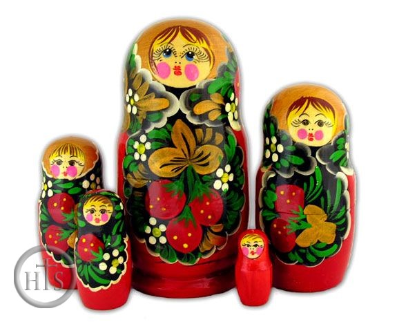Product Photo - 5 Nested Wood Hand Painted Matrioshka Dolls 7