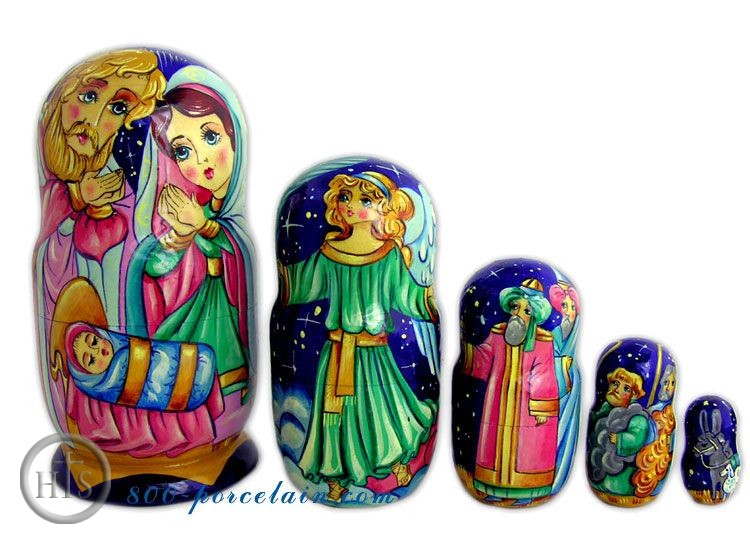 Picture - 5 Nested Wood Hand Painted Nativity Dolls