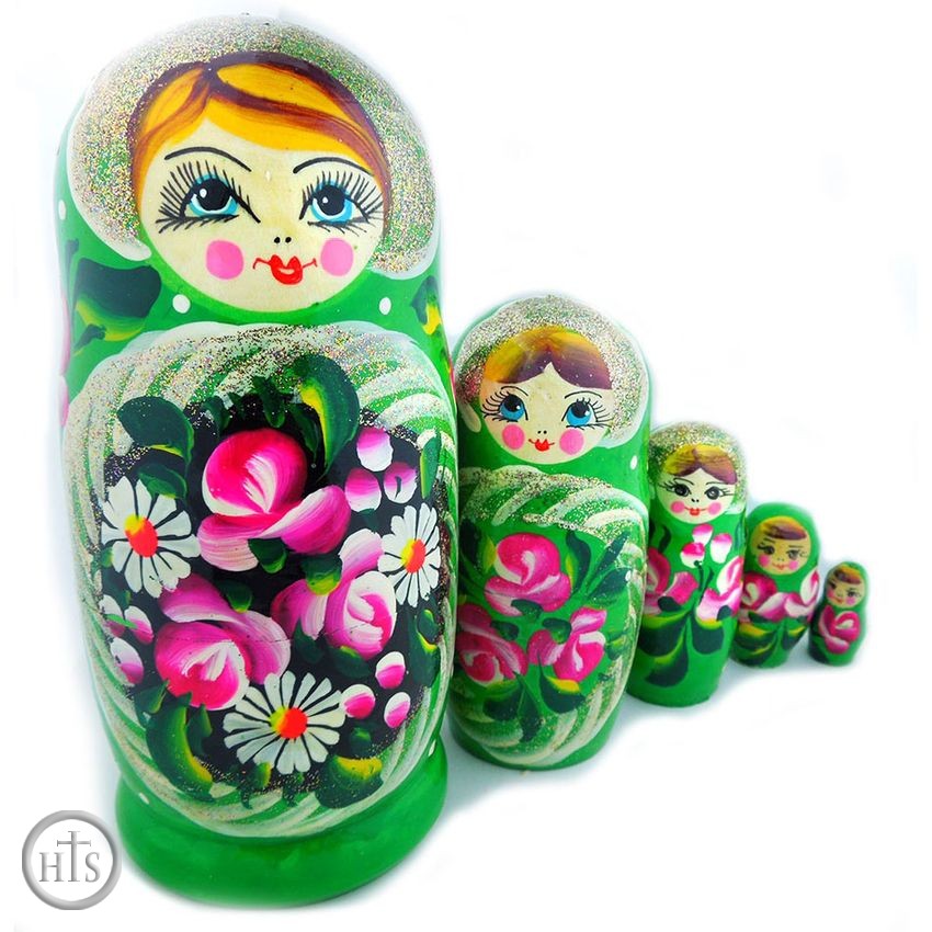 Product Picture - 5 Nesting Wood Hand Painted Matrioshka Dolls 
