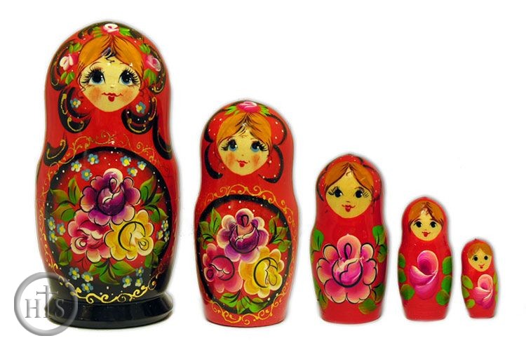 Product Pic - 5 Nested Matrioshka Dolls, Wood, Hand Painted, Large