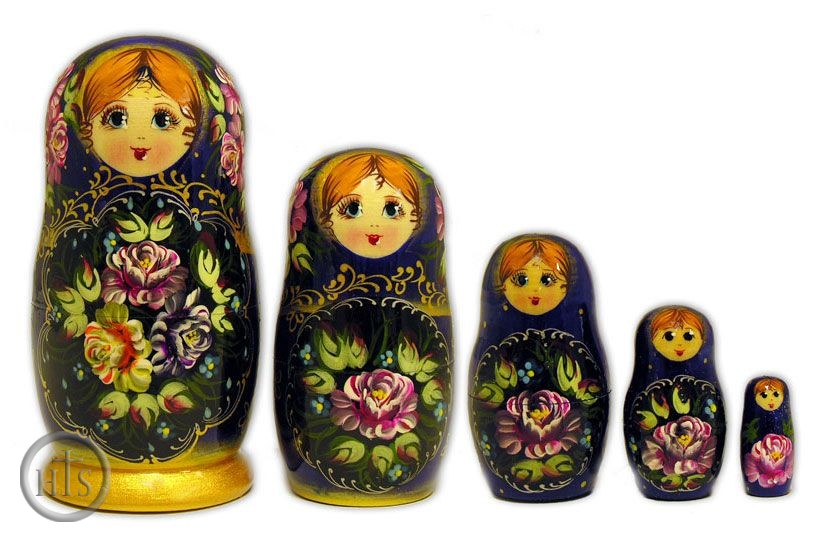 HolyTrinityStore Image - 5 Nested Matrioshka Dolls, Wood, Hand Painted, Medium