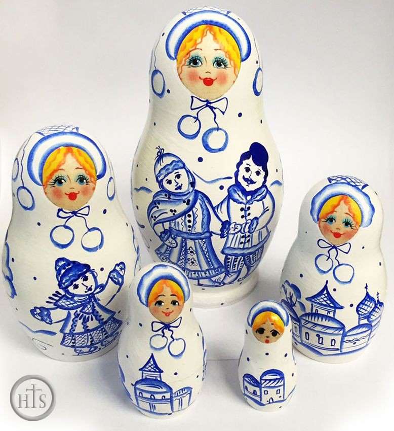 Product Photo - 5 Nesting Wooden Matreshka Dolls, 