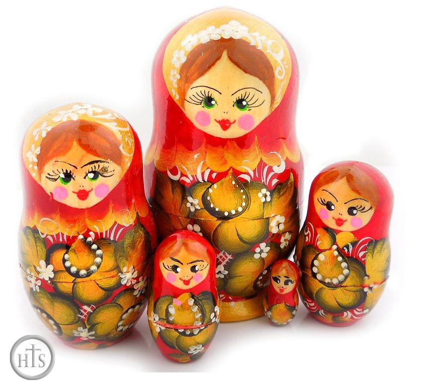 HolyTrinityStore Image - 5 Nested Wooden Matrioshka Dolls, 