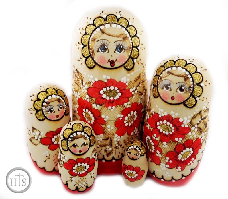 HolyTrinityStore Picture - 5 Nested Wooden Matrioshka Dolls, 
