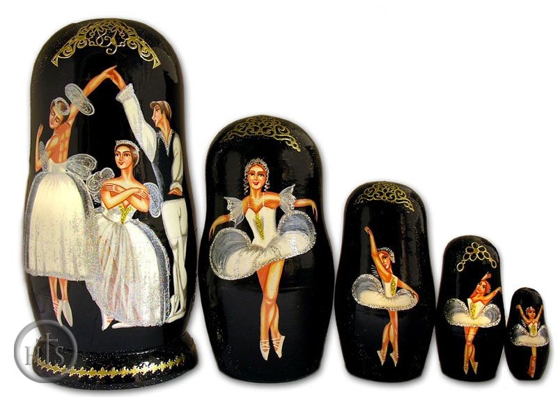 Pic - Assorted Ballet Scenes, 5 Nesting Matreshka Dolls, Hand Painted, Large