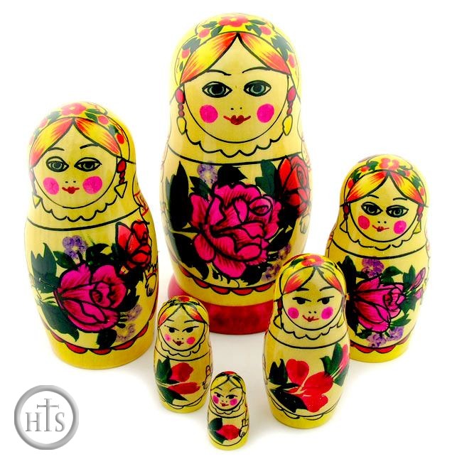 Image - 6 Nested Wood Russian Dolls, Traditional  Design