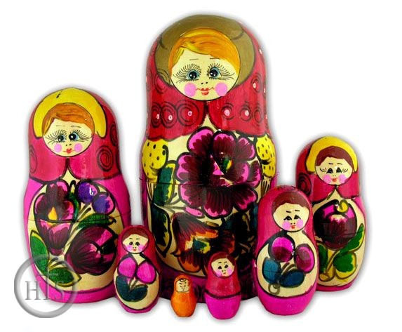 Photo - 7 Nested Wood Hand Painted Matrioshka Dolls