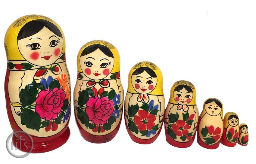 Image - 7 Nested Wood Hand Painted Russian Dolls, Semenova Design