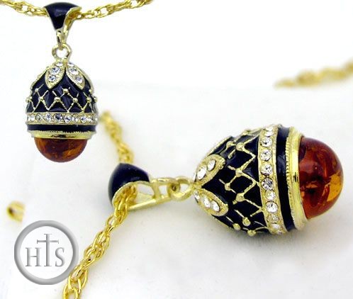 Photo - Amber Faberge Style Pendant Egg, Silver 925, Gold Plated