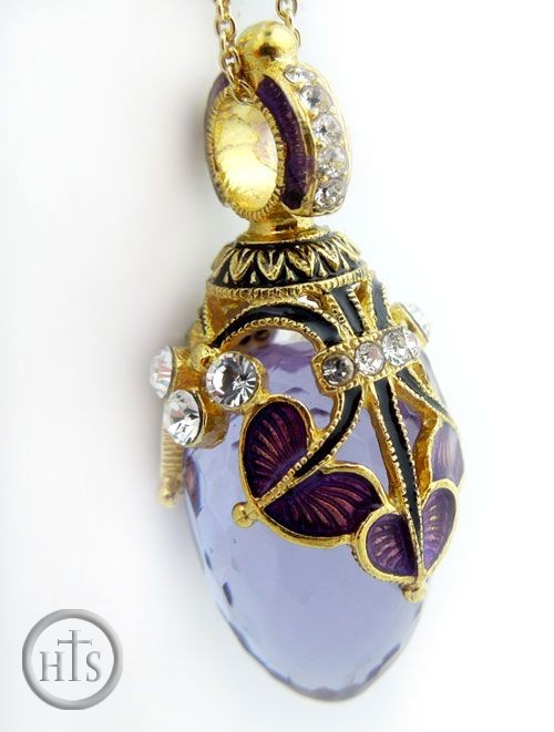 Pic - Egg Pendant with Amethyst, Sterling Silver Gold Gilded 