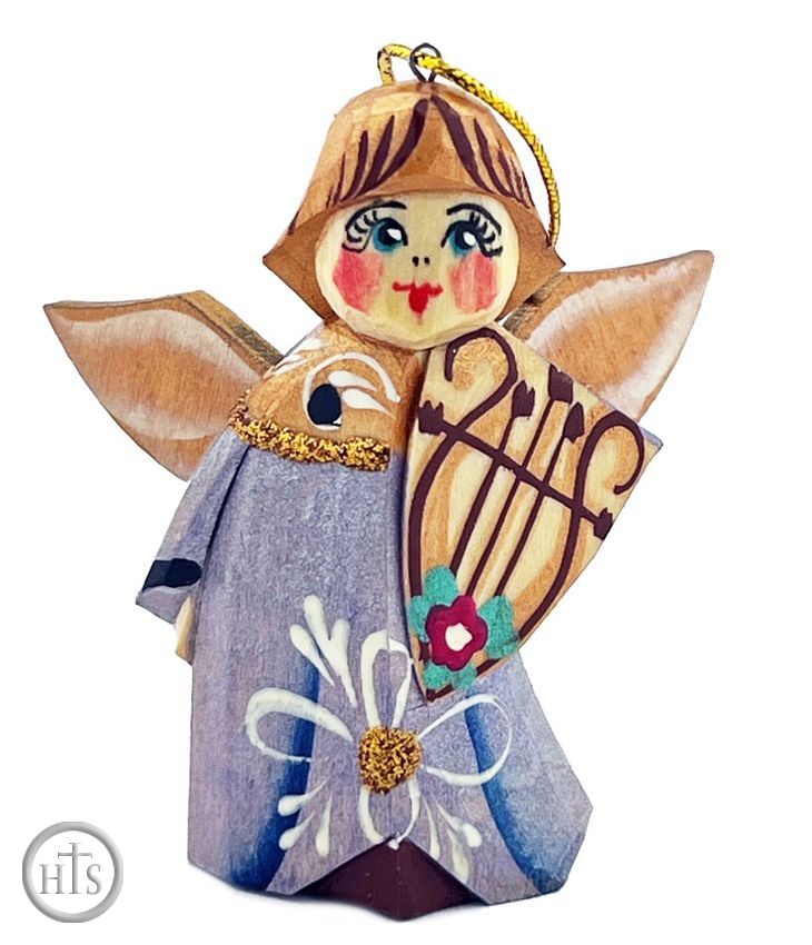HolyTrinityStore Image - Angel With Harp, Christmas Wooden Ornament, Purple