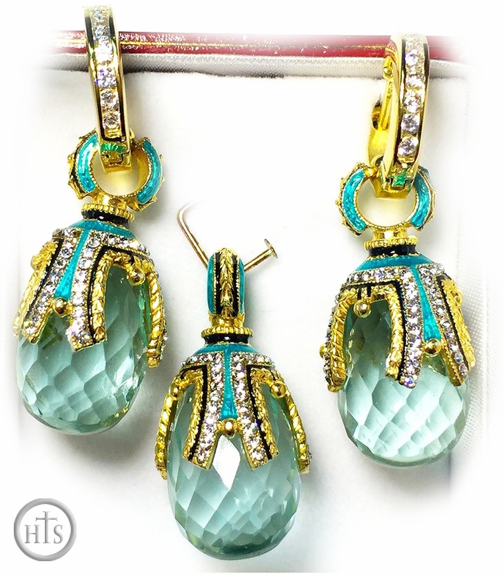 HolyTrinity Pic - Aquamarine Set of Earrings with Egg Pendant,  Silver, Gold Plated